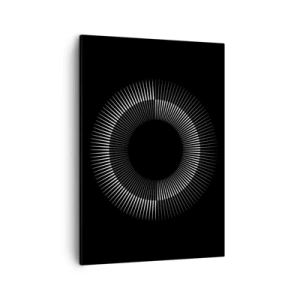 Bild auf Leinwand - Leinwandbild - Grafischer Kreis mit Strahlen in Schwarz und Weiß - 50x70cm - Schwarze Sonne - Moderne Wanddekoration für Wohnzimmer und Schlafzimmer ARTTOR