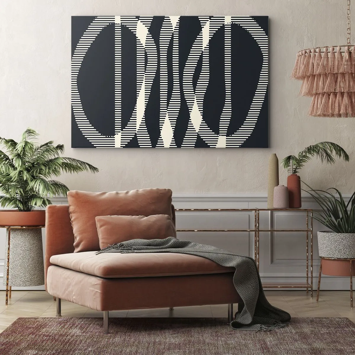 Bild auf Leinwand - Leinwandbild - Geometrische Linien in hellen Farbtönen auf dunklem Hintergrund - 120x80cm - Ein Versuch, die Dunkelheit zu durchbrechen - Moderne Wanddekoration für Wohnzimmer und Schlafzimmer ARTTOR