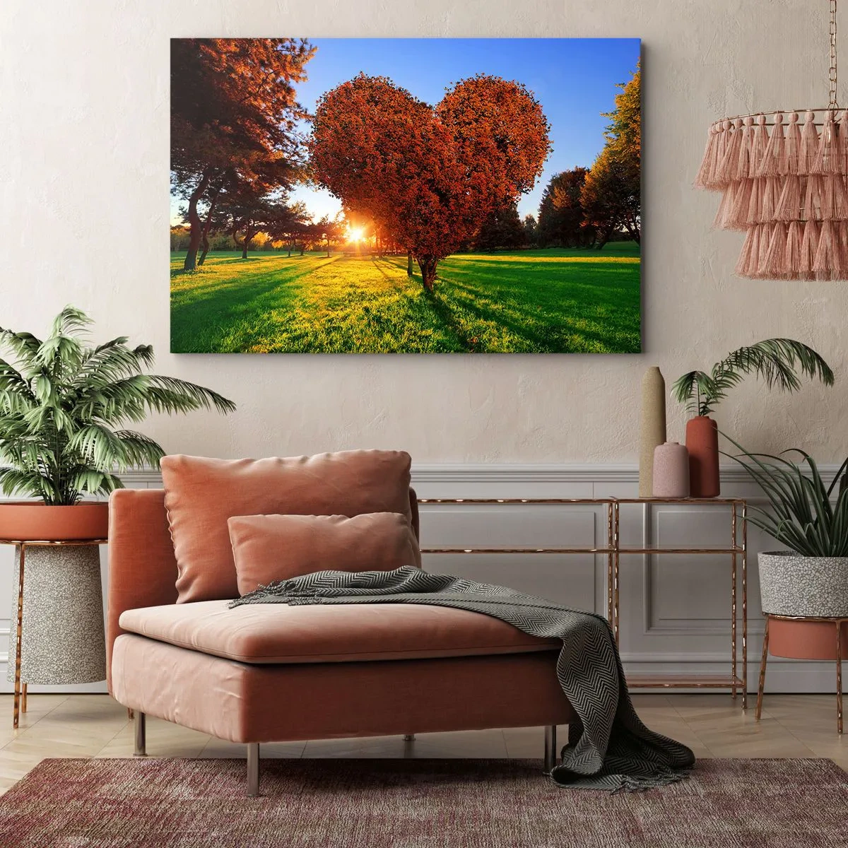 Bild auf Leinwand - Leinwandbild - Ein herzförmiger Baum in einer Herbstlandschaft - 100x70cm - Und wie man den Herbst nicht liebt - Moderne Wanddekoration für Wohnzimmer und Schlafzimmer ARTTOR