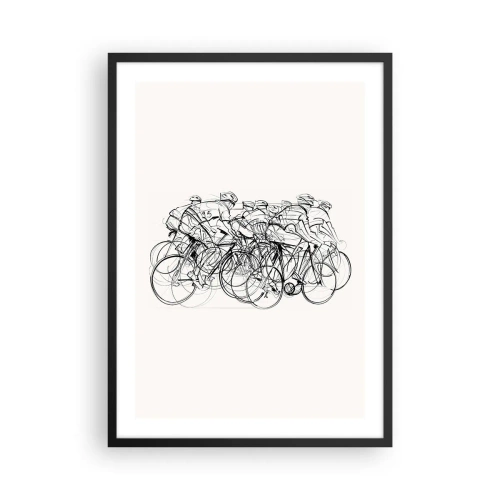 Poster in einem schwarzem Rahmen - Skizze eines Radrennfahrers vor minimalistischem Hintergrund - 50x70cm - Gemeinsam als Team - Moderne Wanddekoration für Wohnzimmer und Schlafzimmer ARTTOR