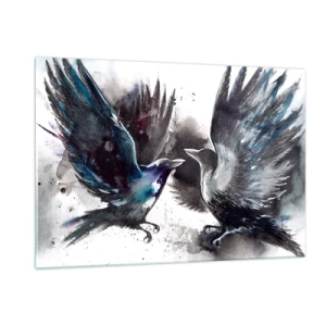 Glasbild - Bild auf glas - Zwei Raben in dynamischer Pose mit ausgebreiteten Flügeln - 120x80cm - Rabe zum Raben ... - Moderne Wanddekoration für Wohnzimmer und Schlafzimmer ARTTOR