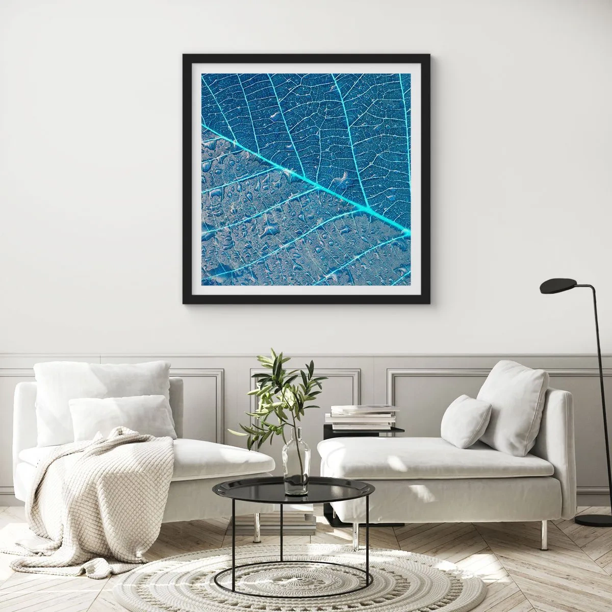 Poster in einem schwarzem Rahmen - Leben in Blau - 60x60 cm