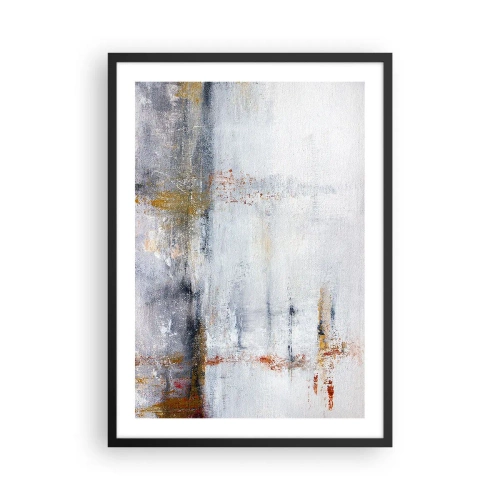 Poster in einem schwarzem Rahmen - Eine abstrakte Komposition mit Grau-, Weiß- und Goldtönen. - 50x70cm - Hinter dem Luftvorhang - Moderne Wanddekoration für Wohnzimmer und Schlafzimmer ARTTOR