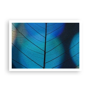 Poster - Nahaufnahme eines blauen Blattes mit sichtbaren Blattadern - 100x70cm - Komplizierte Konstruktion - Moderne Wanddekoration für Wohnzimmer und Schlafzimmer ARTTOR