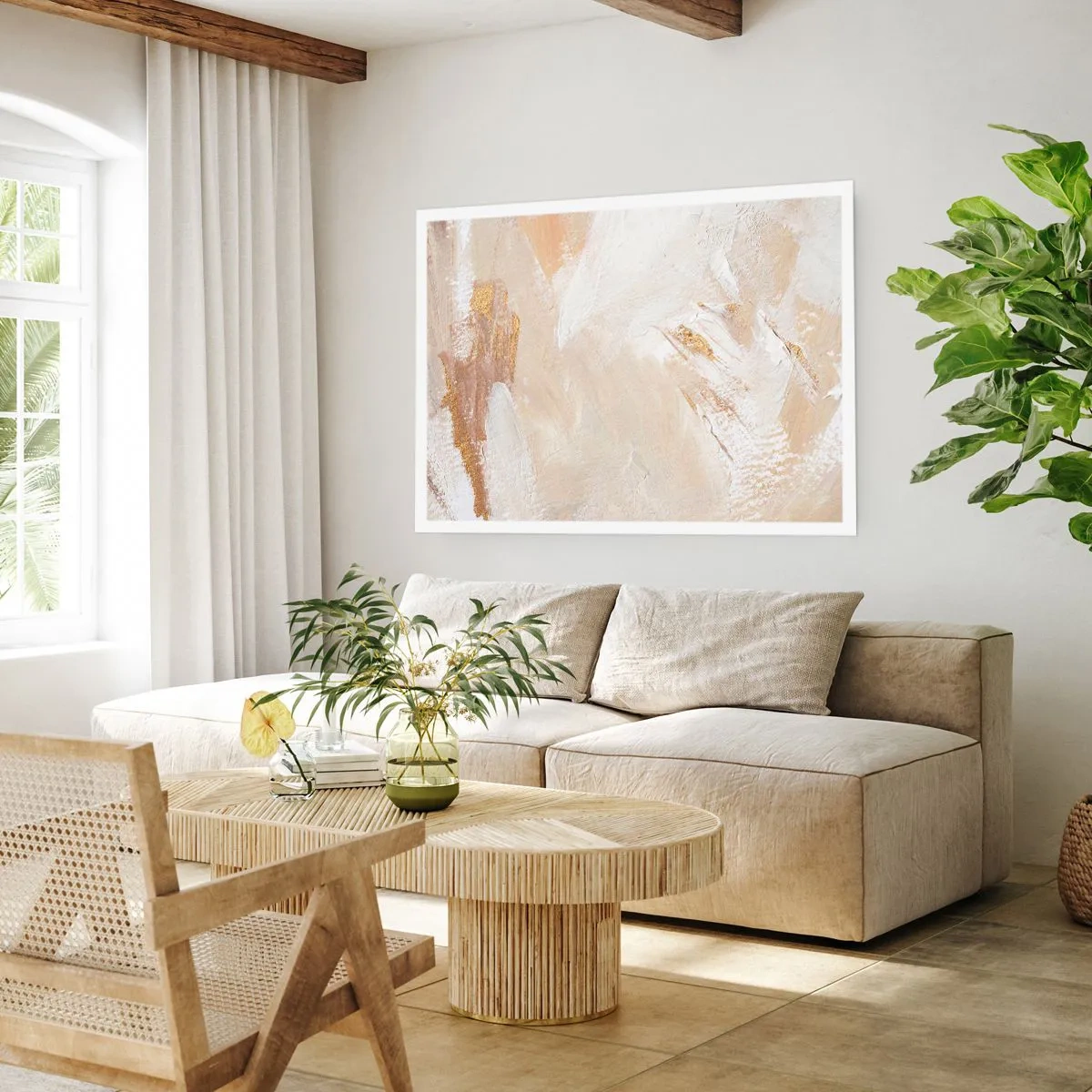 Poster - Zarte abstrakte Töne in Beige- und Goldtönen - 100x70cm - Pastellkomposition - Moderne Wanddekoration für Wohnzimmer und Schlafzimmer ARTTOR