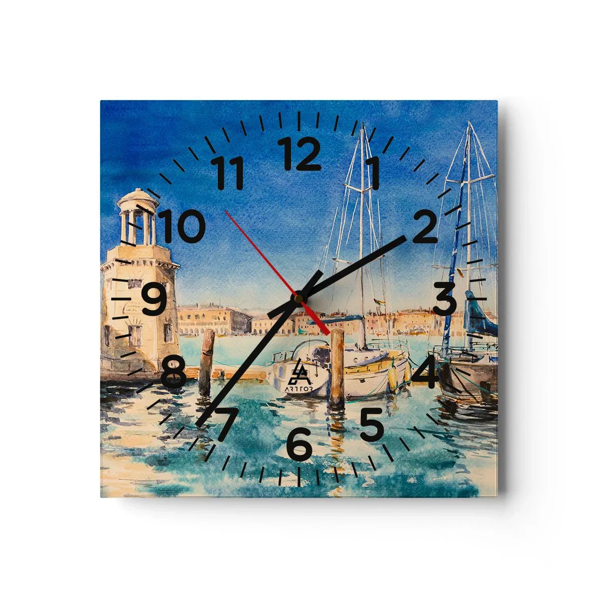 Wanduhr - Glasuhr - Sonnige Lagune - 40x40 cm