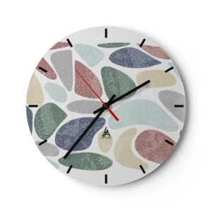 Wanduhr - Glasuhr - Bunte organische Formen auf hellem Hintergrund - 30x30cm - Mosaik aus pulverförmigen Farben - Moderne Wanddekoration für Wohnzimmer, Küche und Schlafzimmer ARTTOR
