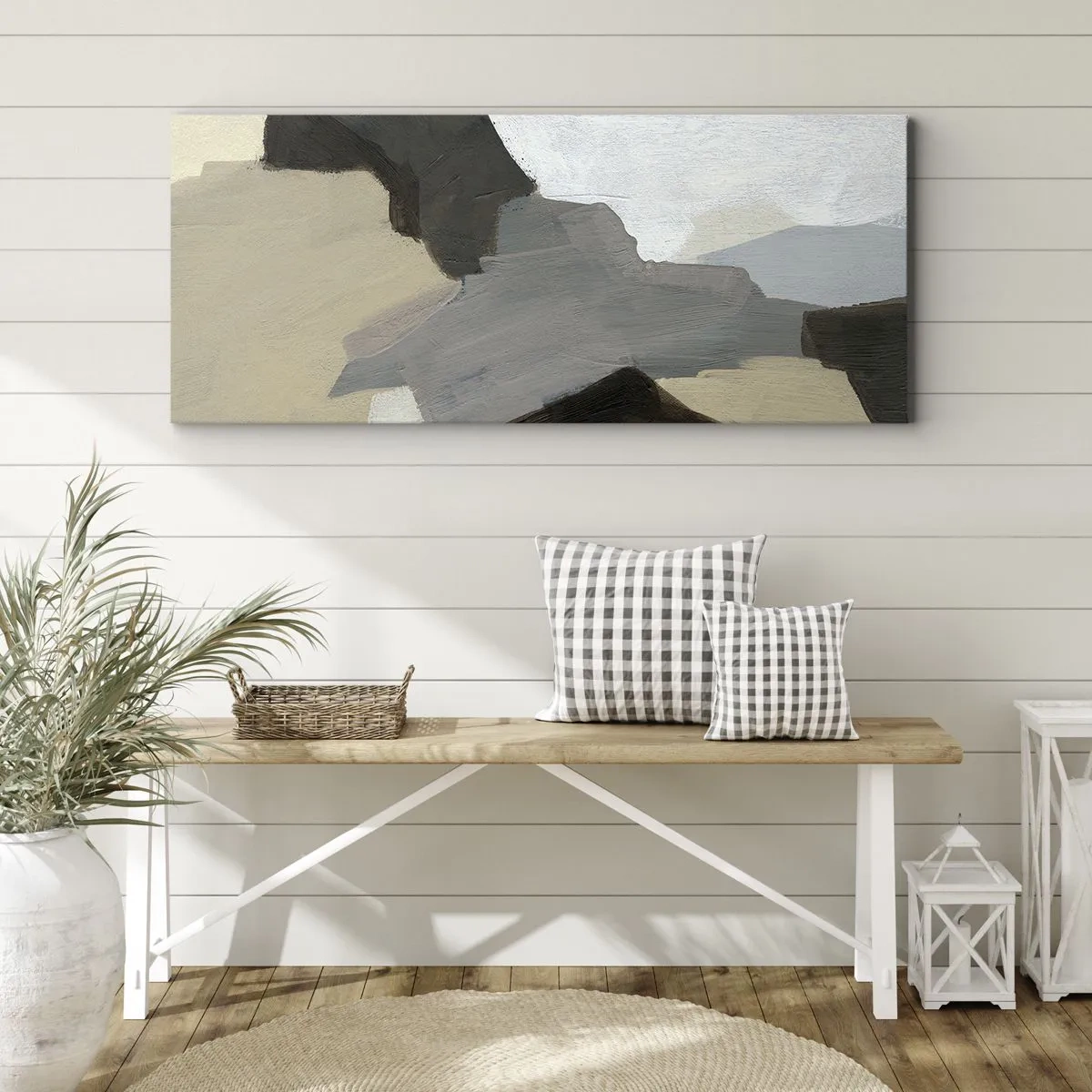 Bild auf Leinwand - Leinwandbild - Abstrakte Formen in Beige-, Braun- und Grautönen - 160x50cm - Abstraktion: Scheideweg des Graus - Moderne Wanddekoration für Wohnzimmer und Schlafzimmer ARTTOR