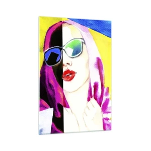 Glasbild - Bild auf glas - Buntes Porträt einer Frau mit Sonnenbrille - 70x100cm - Ich bin nicht weiß und ich bin nicht schwarz - Moderne Wanddekoration für Wohnzimmer und Schlafzimmer ARTTOR