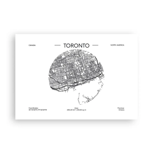 Poster - Eine Karte von Toronto im minimalistischen Schwarz-Weiß-Stil - 100x70cm - Anatomie von Toronto - Moderne Wanddekoration für Wohnzimmer und Schlafzimmer ARTTOR