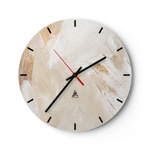 Wanduhr - Glasuhr - Beige und weiße Farbkomposition mit Pinselstruktur - 30x30cm - Pastellkomposition - Moderne Wanddekoration für Wohnzimmer, Küche und Schlafzimmer ARTTOR