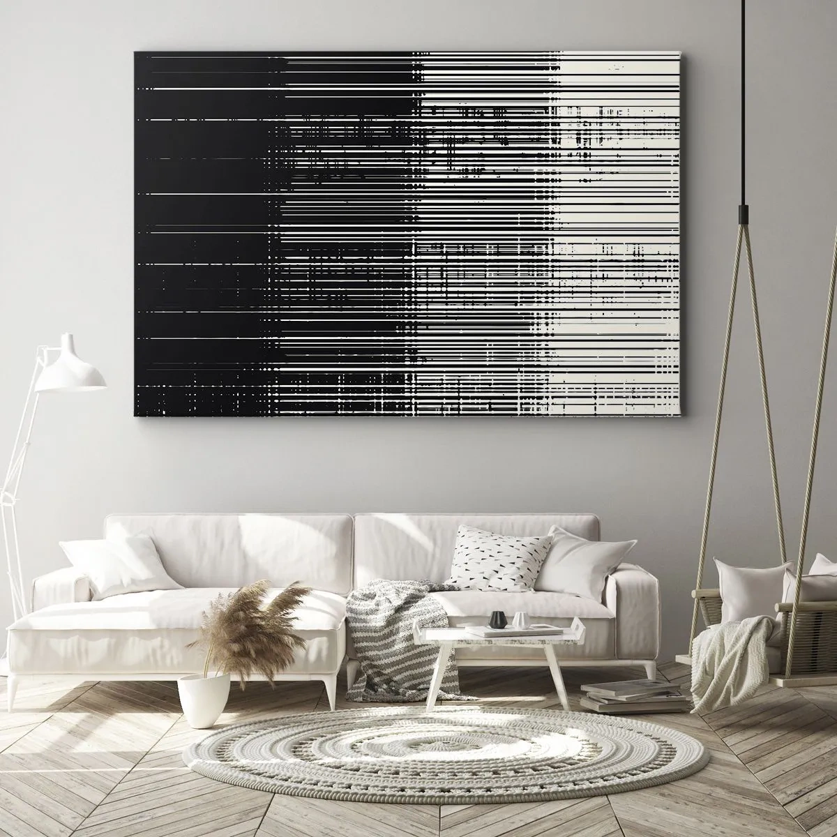 Bild auf Leinwand - Leinwandbild - Abstrakte Linienkomposition in kontrastierendem Schwarz und Weiß - 120x80cm - Wellen und Vibrationen - Moderne Wanddekoration für Wohnzimmer und Schlafzimmer ARTTOR
