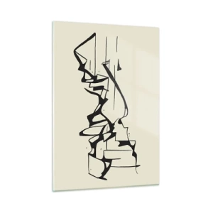 Glasbild - Bild auf glas - Abstrakte schwarz-weiße Linie, die den Umriss einer Landschaft bildet - 50x70cm - Vielleicht eine Landschaft - Moderne Wanddekoration für Wohnzimmer und Schlafzimmer ARTTOR