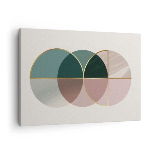 Bild auf Leinwand - Leinwandbild - Eine abstrakte Komposition aus geometrischen Formen und goldenen Linien. - 70x50cm - Ein Rad hinter dem anderen… - Moderne Wanddekoration für Wohnzimmer und Schlafzimmer ARTTOR