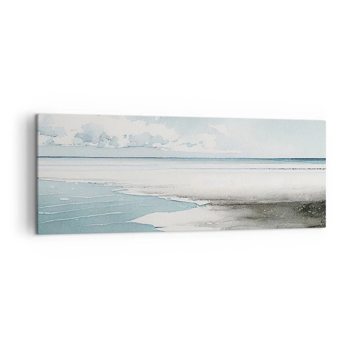 Bild auf Leinwand - Leinwandbild - Ruhiges Meer und Strand in hellen Blautönen - 140x50cm - Sanfte Flut - Moderne Wanddekoration für Wohnzimmer und Schlafzimmer ARTTOR