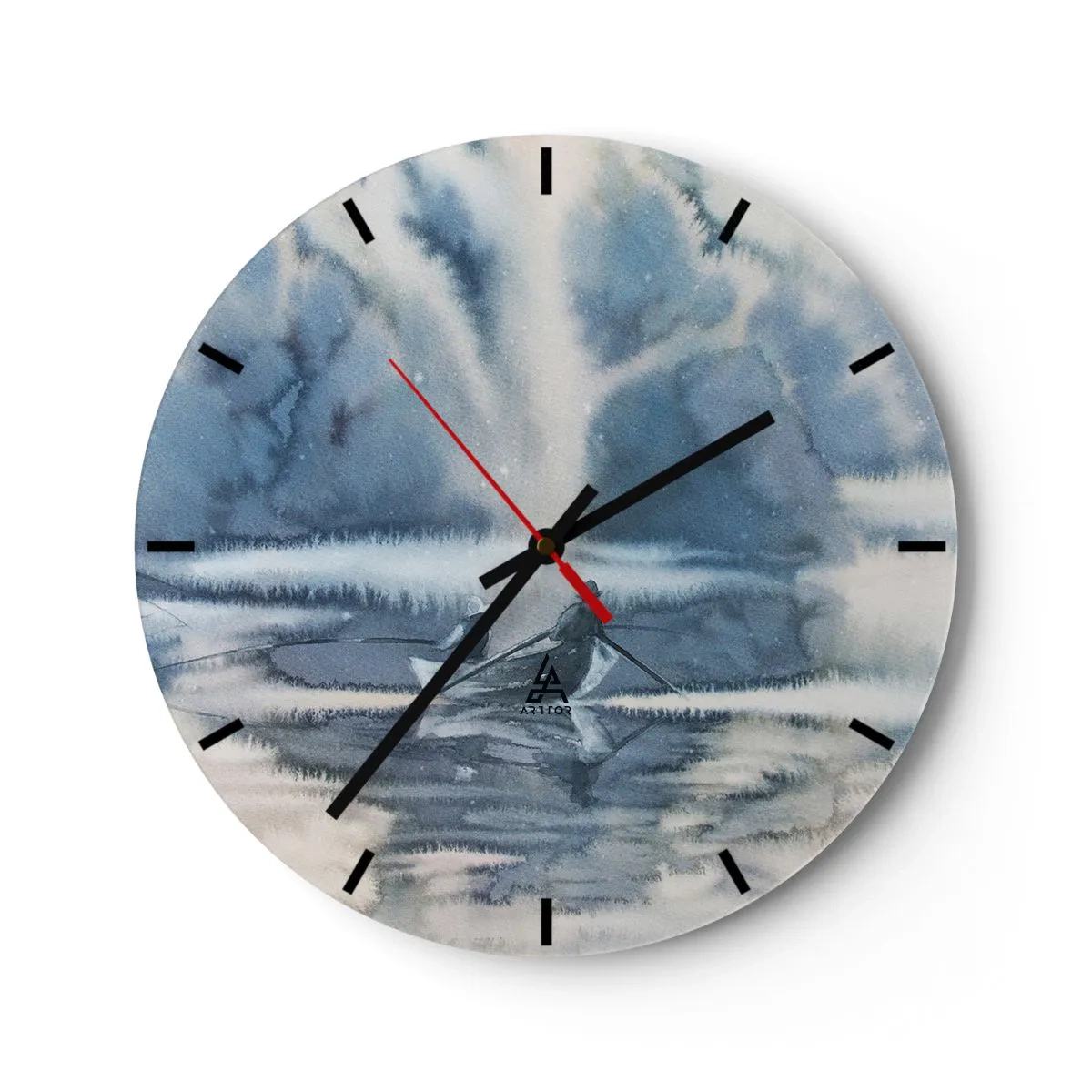 Wanduhr - Glasuhr - Angelszene auf einem ruhigen See, umgeben von nebligen Bäumen - 30x30cm - Angler in ihrem Paradies - Moderne Wanddekoration für Wohnzimmer, Küche und Schlafzimmer ARTTOR