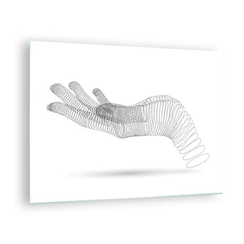 Glasbild - Bild auf glas - Minimalistische Grafik einer Hand aus Punkten - 70x50cm - Federnde Hand - Moderne Wanddekoration für Wohnzimmer und Schlafzimmer ARTTOR