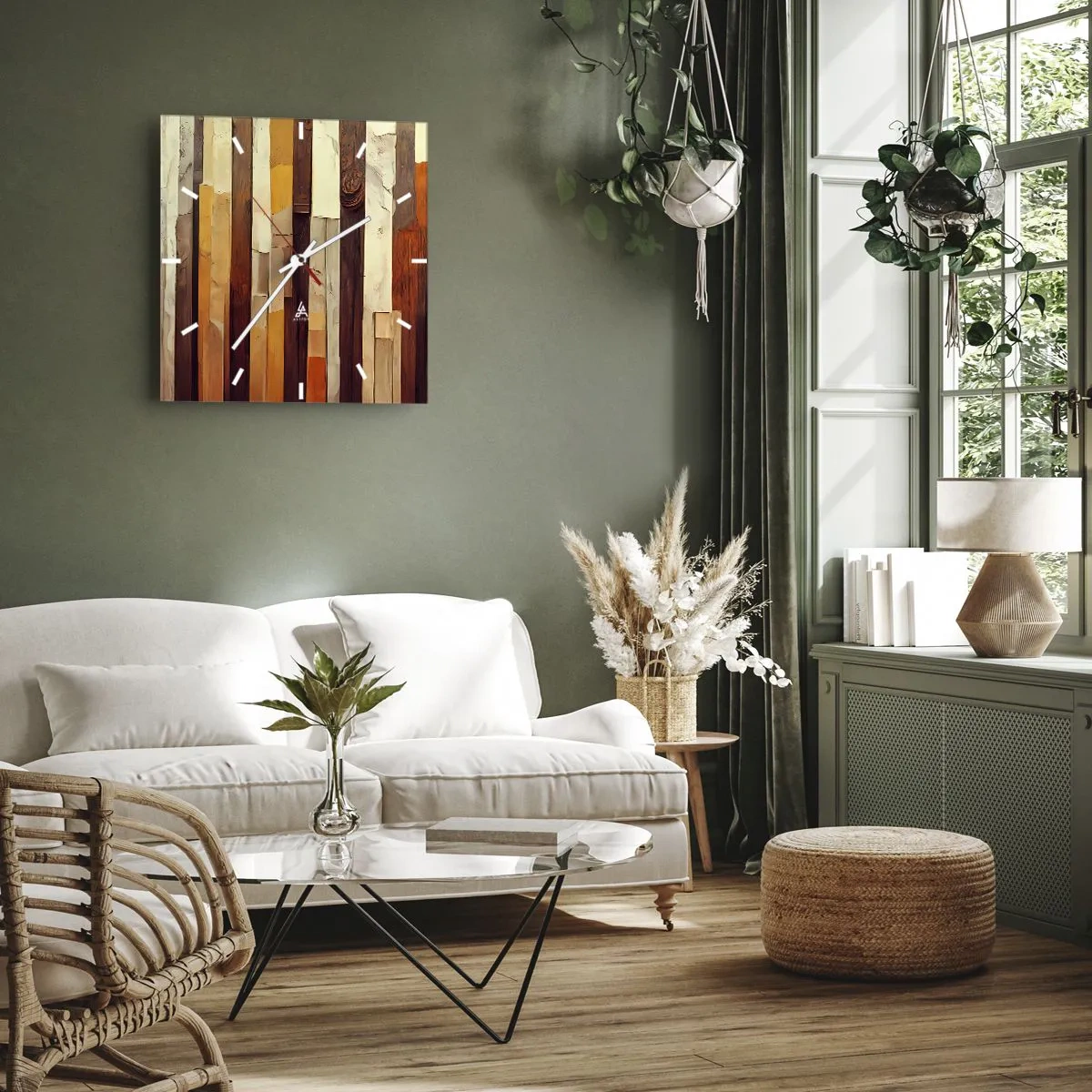 Wanduhr - Glasuhr - Geometrische Komposition in Holz- und Goldtönen - 30x30cm - Hymne der Waldbäume - Moderne Wanddekoration für Wohnzimmer und Schlafzimmer ARTTOR