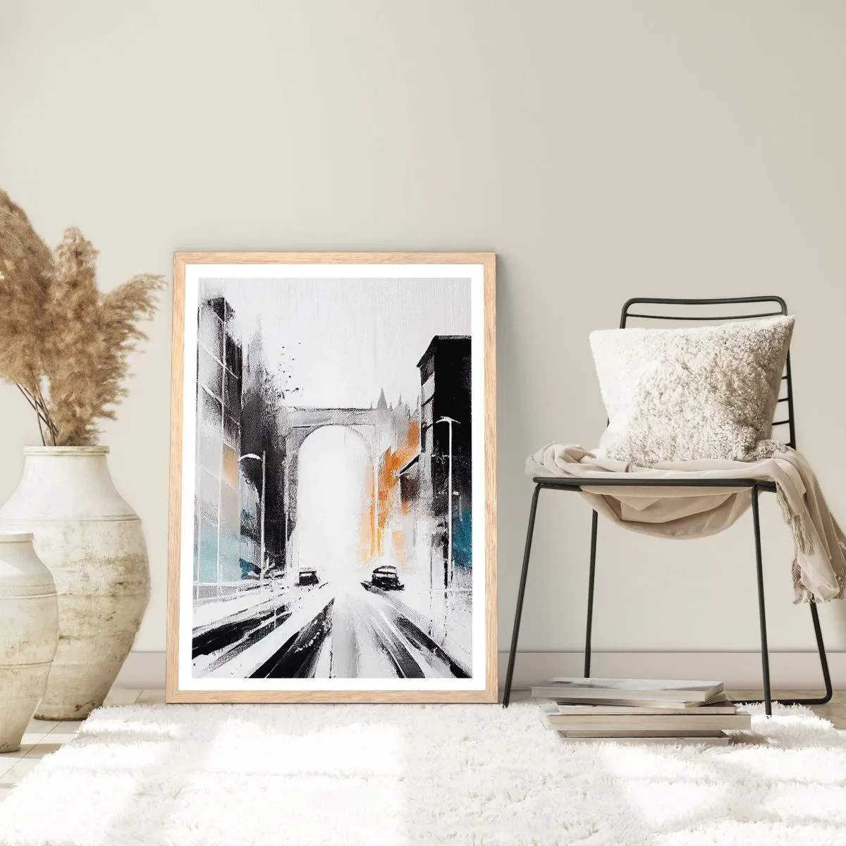 Poster in einem Rahmen aus heller Eiche - Stadtstudie: Architektur und Bewegung - 30x40 cm