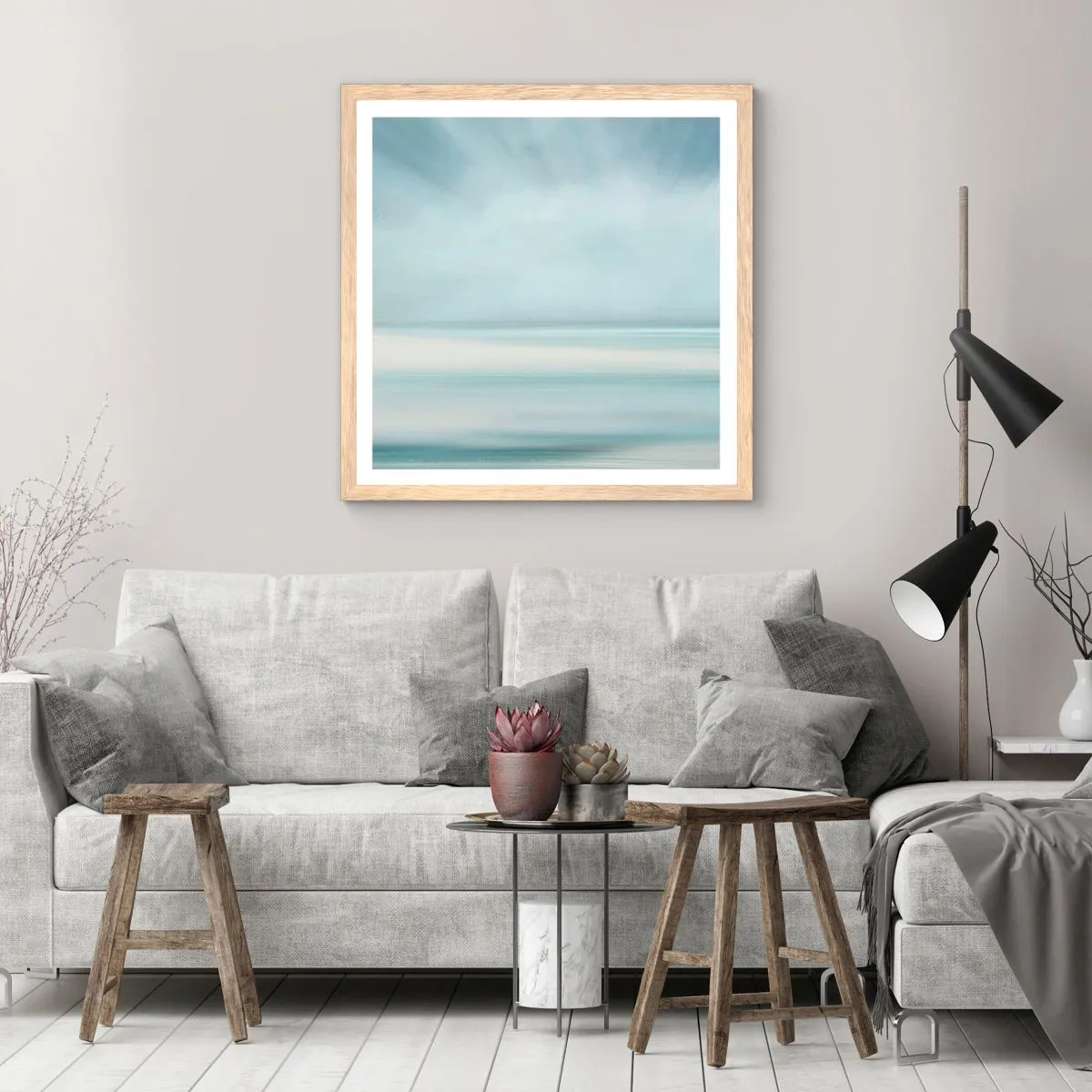 Poster in einem Rahmen aus heller Eiche - Frieden bis zum Horizont - 30x30 cm