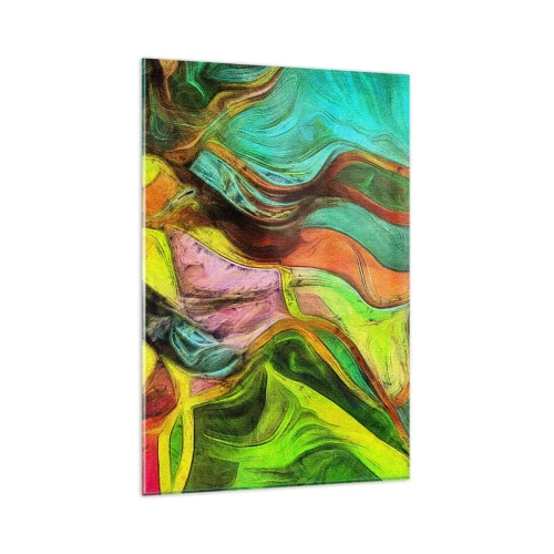 Glasbild - Bild auf glas - Eine abstrakte Komposition mit bunten Punkten und dynamischen Linien. - 80x120cm - Bewegung ist Leben - Moderne Wanddekoration für Wohnzimmer und Schlafzimmer ARTTOR