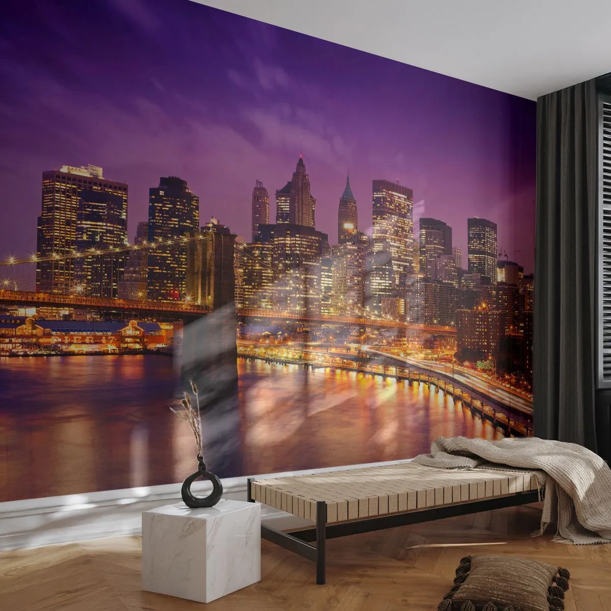 Fototapete Standard Eco - Violett-goldenes Manhathann - Stadt, New York, Die Architektur - 500x350 cm