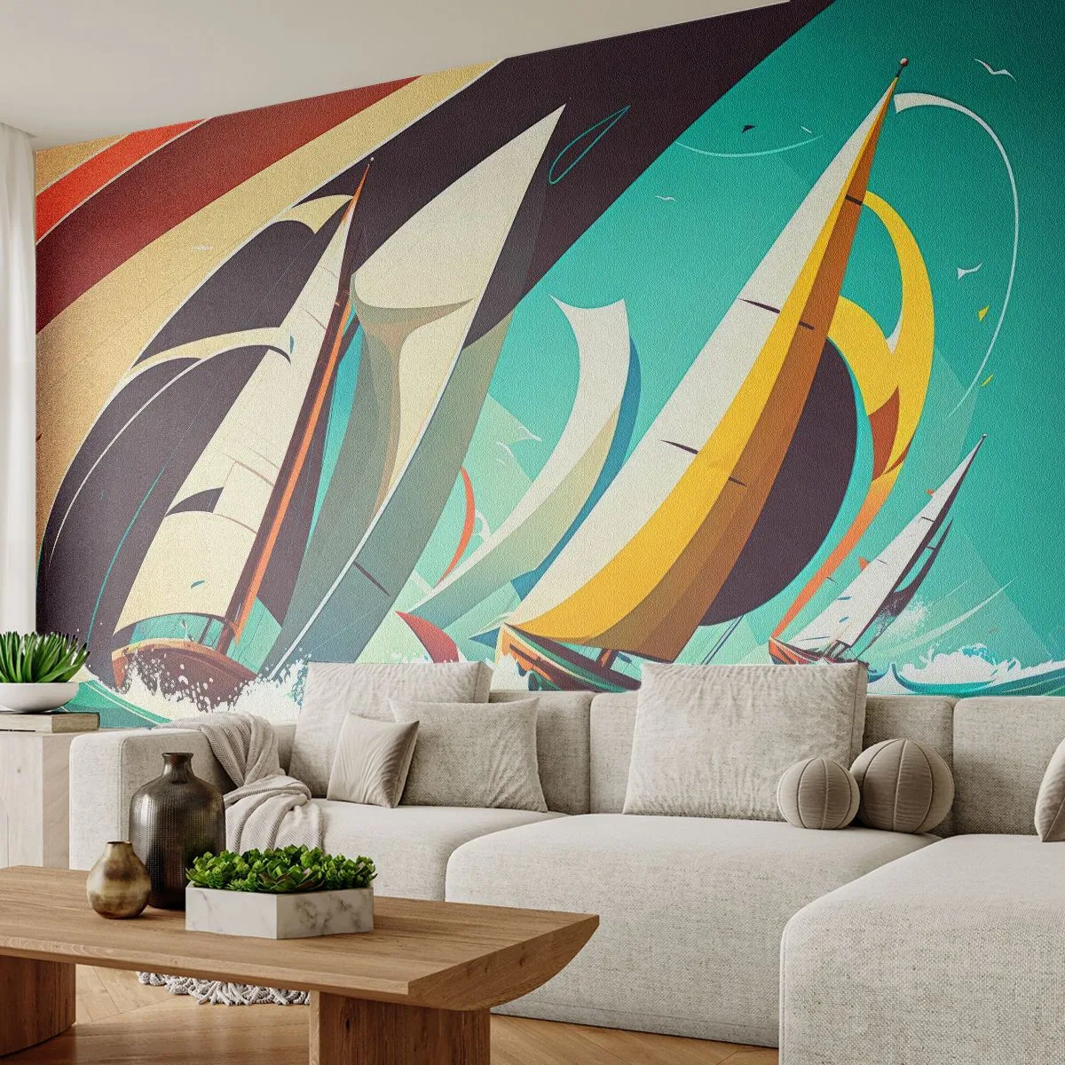 Fototapete Premium Canvas - Viel Glück mit den Elementen - Segelboote, Regatta, Meer - 500x350 cm