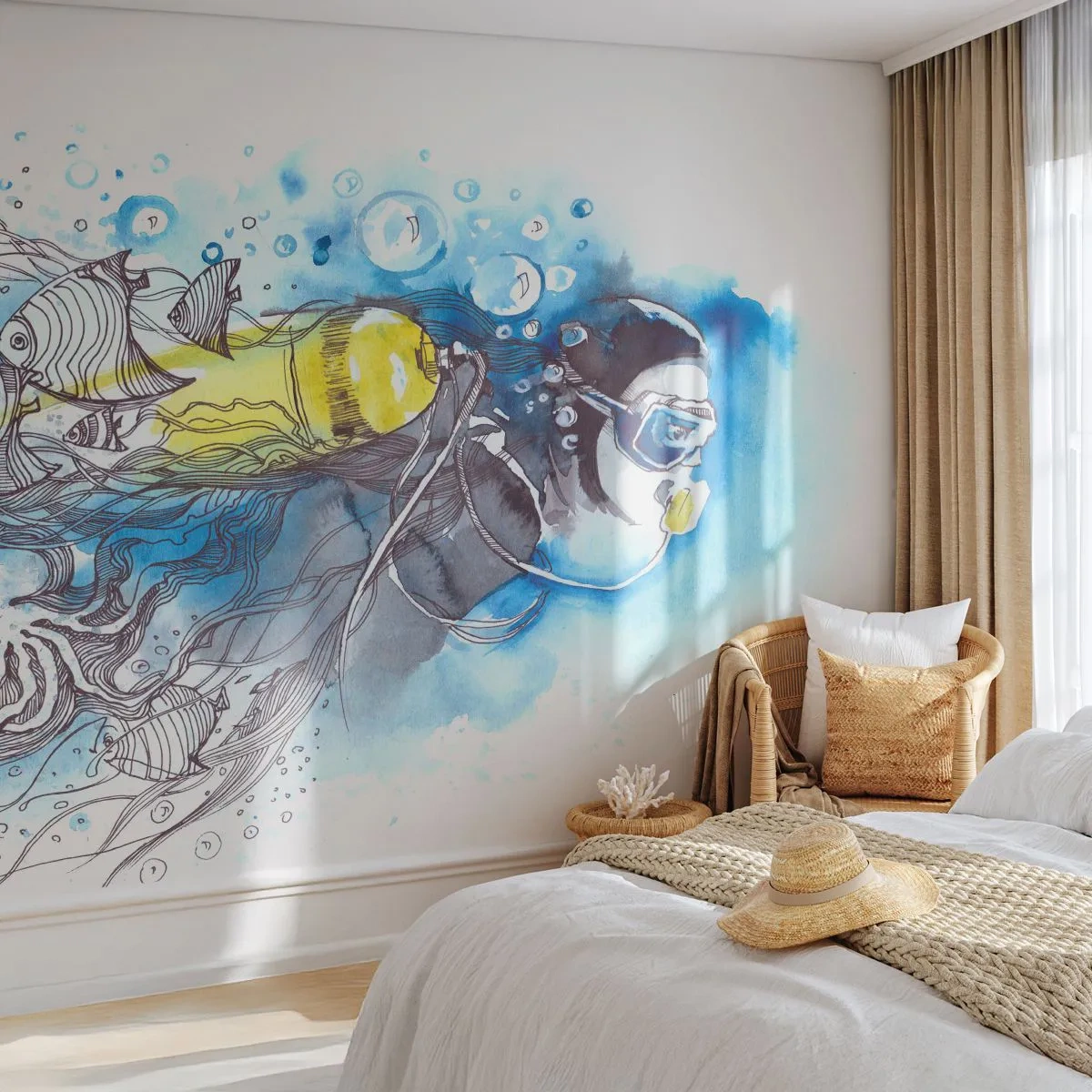 Fototapete Premium Canvas - Tolles Blau - Tauchen, Fisch, Sport - 250x175 cm