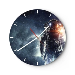 Wanduhr - Glasuhr - Astronaut im Weltraum mit einem Planeten und Sternen im Hintergrund - 30x30cm - Weltraumabenteuer - Moderne Wanddekoration für Wohnzimmer, Küche und Schlafzimmer ARTTOR
