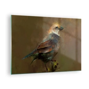 Glasbild - Bild auf glas - Ein Spatz in künstlerischem, malerischem Stil vor neutralem Hintergrund - 70x50cm - Ein Spatz, ein kleines Vögelchen - Moderne Wanddekoration für Wohnzimmer und Schlafzimmer ARTTOR