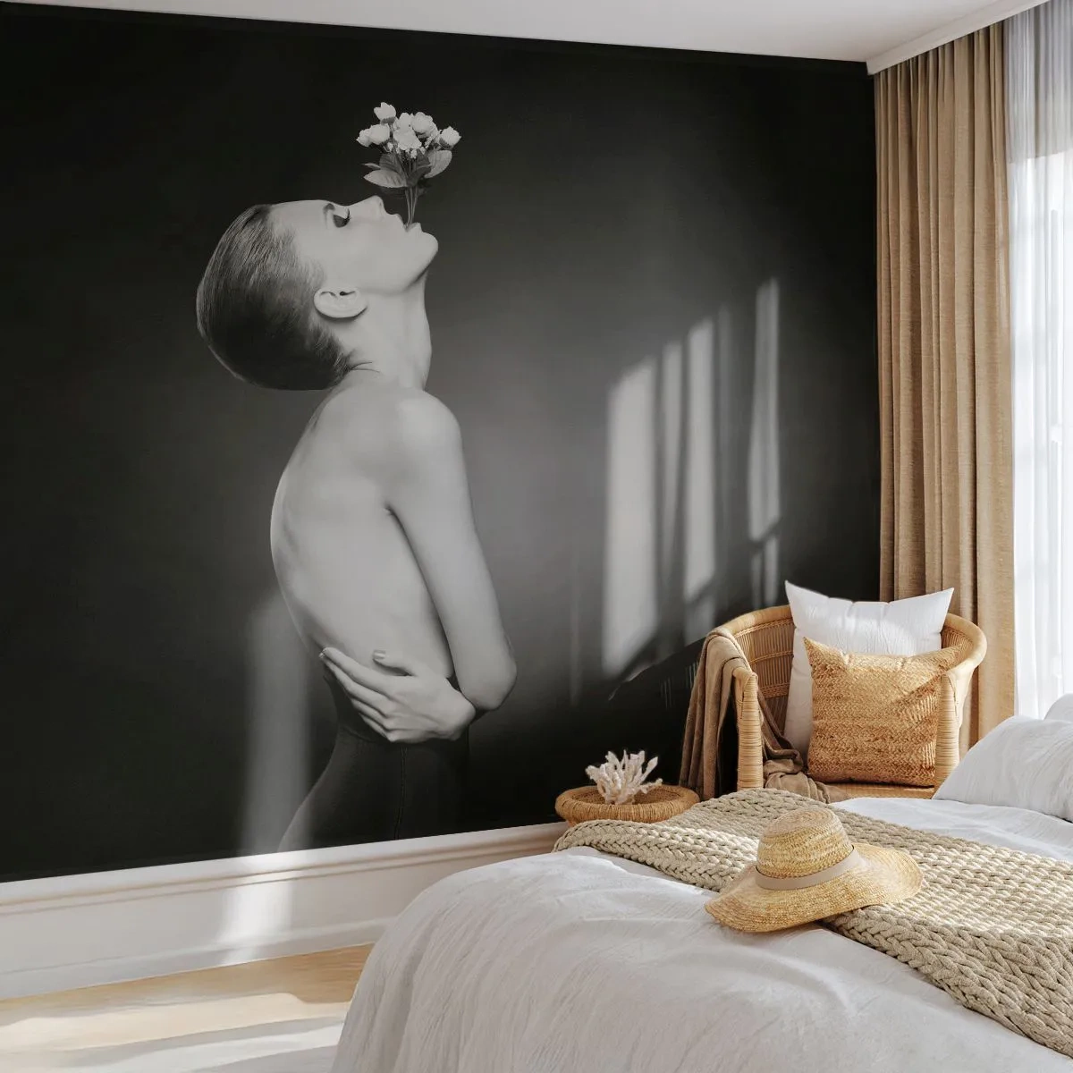 Selbstklebende Fototapete Deluxe Sticker - Exzentrische Eleganz - Körper, Blumen, Modell - 200x140 cm