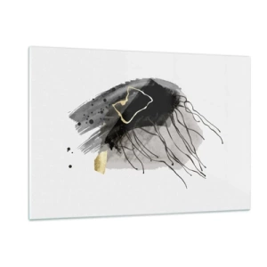 Glasbild - Bild auf glas - Abstrakte Komposition aus Schwarz und Gold auf weißem Hintergrund - 120x80cm - In Schwarz und Gold - Moderne Wanddekoration für Wohnzimmer und Schlafzimmer ARTTOR