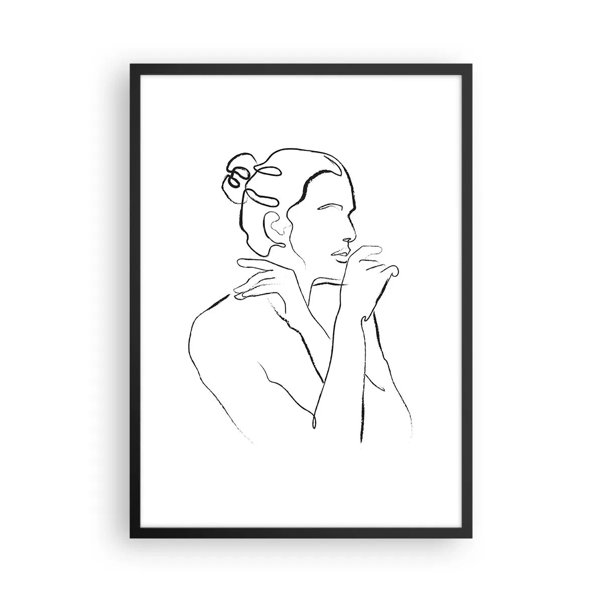 Poster in einem schwarzem Rahmen - Minimalistische Linie einer weiblichen Silhouette auf weißem Hintergrund - 50x70cm - Akt: ein sinnliches Geheimnis - Moderne Wanddekoration für Wohnzimmer und Schlafzimmer ARTTOR