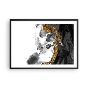 Poster in einem schwarzem Rahmen - Eine abstrakte Komposition mit Akzenten in Gold und Schwarz. - 70x50cm - Organische Komposition - Moderne Wanddekoration für Wohnzimmer und Schlafzimmer ARTTOR