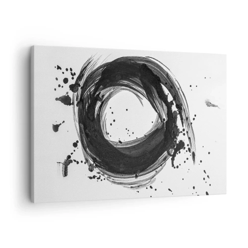 Bild auf Leinwand - Leinwandbild - Schwarze Abstraktion in Form eines Kreises auf weißem Hintergrund - 70x50cm - Der Wirbel der Schöpfung - Moderne Wanddekoration für Wohnzimmer und Schlafzimmer ARTTOR