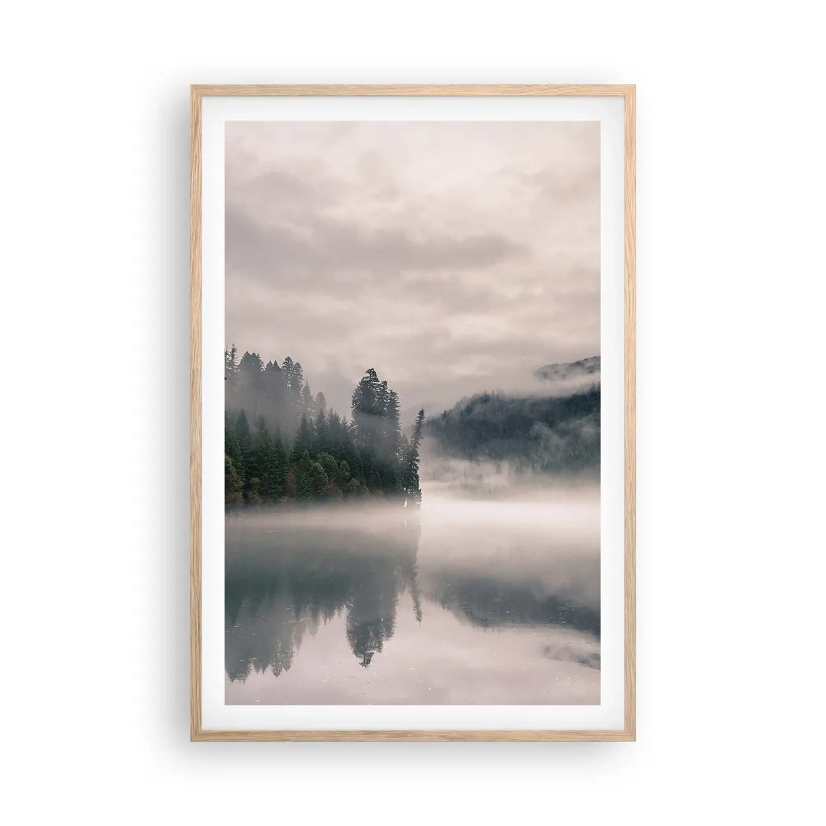 Poster in einem Rahmen aus heller Eiche - In Reflexion, im Nebel - 61x91 cm