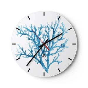 Wanduhr - Glasuhr - Illustration einer blauen Koralle auf weißem Hintergrund - 30x30cm - Nautisches Filigran - Moderne Wanddekoration für Wohnzimmer, Küche und Schlafzimmer ARTTOR