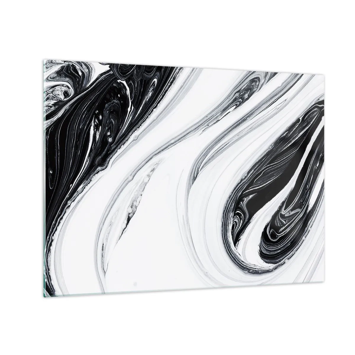 Glasbild - Bild auf glas - Schwarz-weiße, wirbelnde Linien, die Marmor ähneln, in einem abstrakten Stil - 70x50cm - Kombination aus Gegensätzen - Moderne Wanddekoration für Wohnzimmer und Schlafzimmer ARTTOR