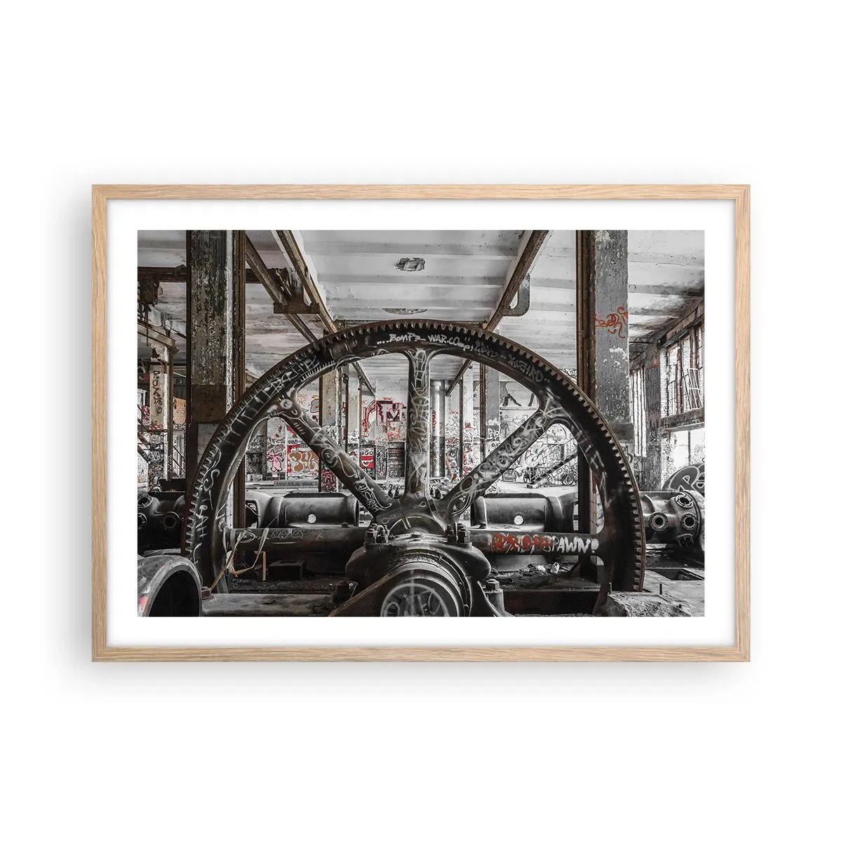Poster in einem Rahmen aus heller Eiche - Das geheime Leben der Fabrik - 70x50 cm