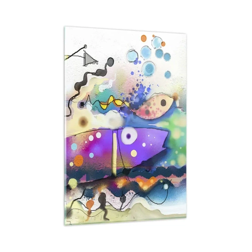Glasbild - Bild auf glas - Abstrakter Fisch in einer farbenfrohen, surrealen Komposition - 80x120cm - Es fehlen die Worte! - Moderne Wanddekoration für Wohnzimmer und Schlafzimmer ARTTOR