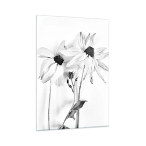 Glasbild - Bild auf glas - Schwarz-weiße Blumen im minimalistischen Stil - 50x70cm - Niemand will allein sein - Moderne Wanddekoration für Wohnzimmer und Schlafzimmer ARTTOR