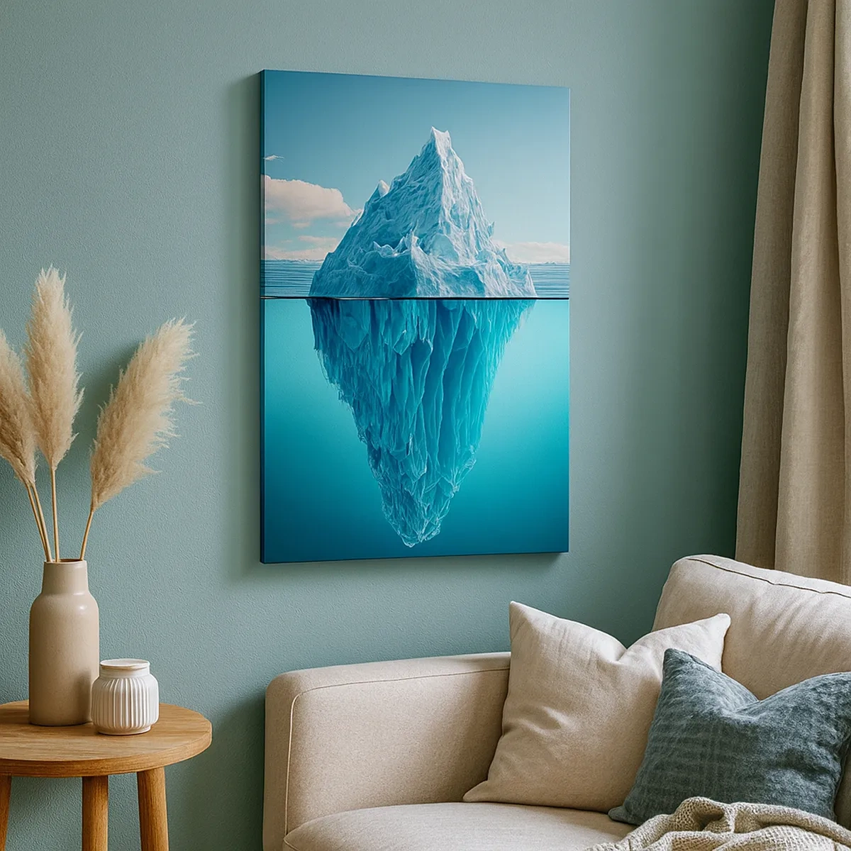 Bild auf Leinwand - Leinwandbild - Ein über und unter der Wasseroberfläche sichtbarer Eisberg - 50x70cm - Königin des Eises - Moderne Wanddekoration für Wohnzimmer und Schlafzimmer ARTTOR