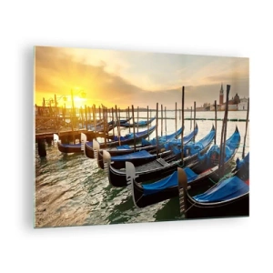 Glasbild - Bild auf glas - Gondeln in Venedig bei Sonnenuntergang - 70x50cm - Bevor das Summen kommt - Moderne Wanddekoration für Wohnzimmer und Schlafzimmer ARTTOR