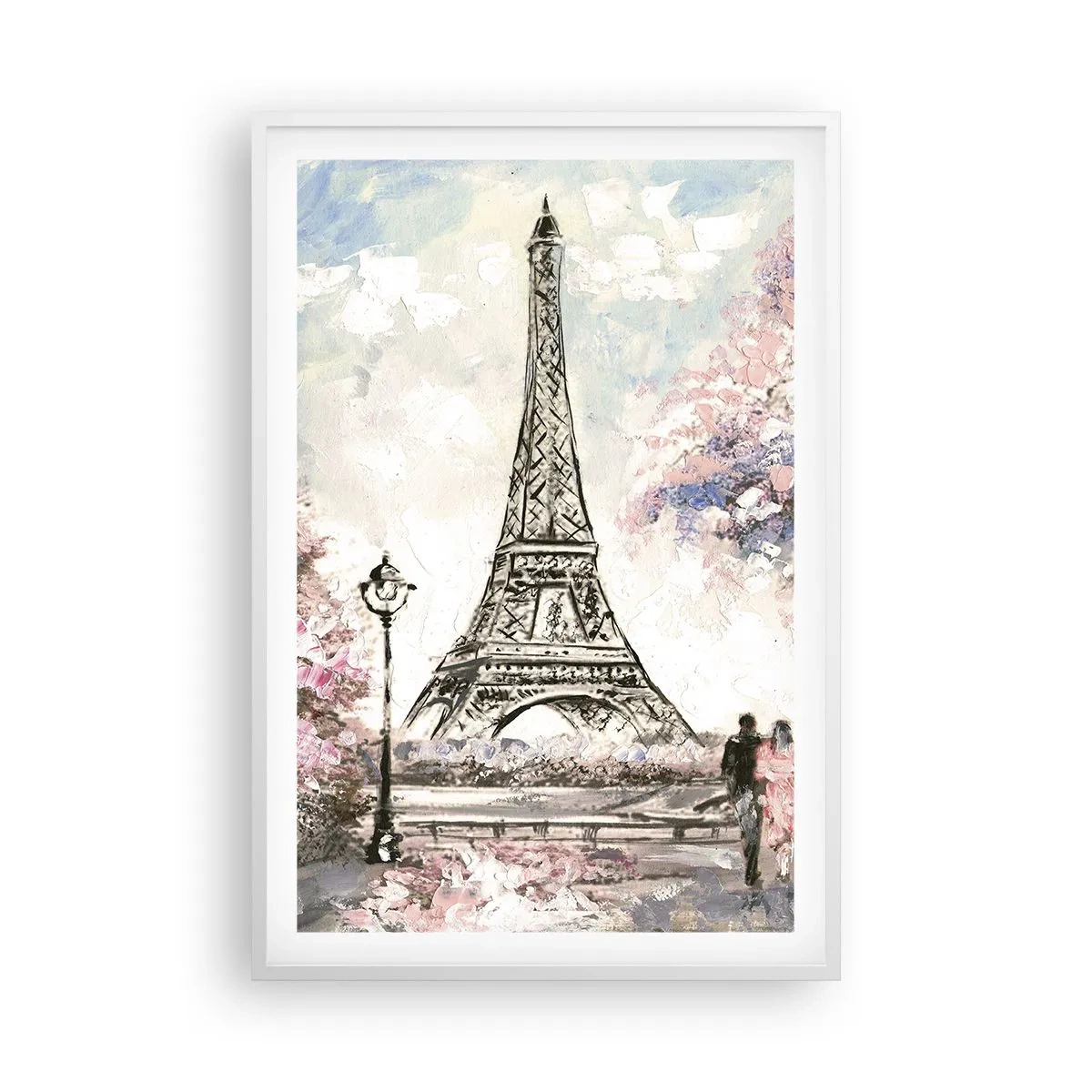 Poster in einem weißen Rahmen - Aprilspaziergang durch Paris - 61x91 cm
