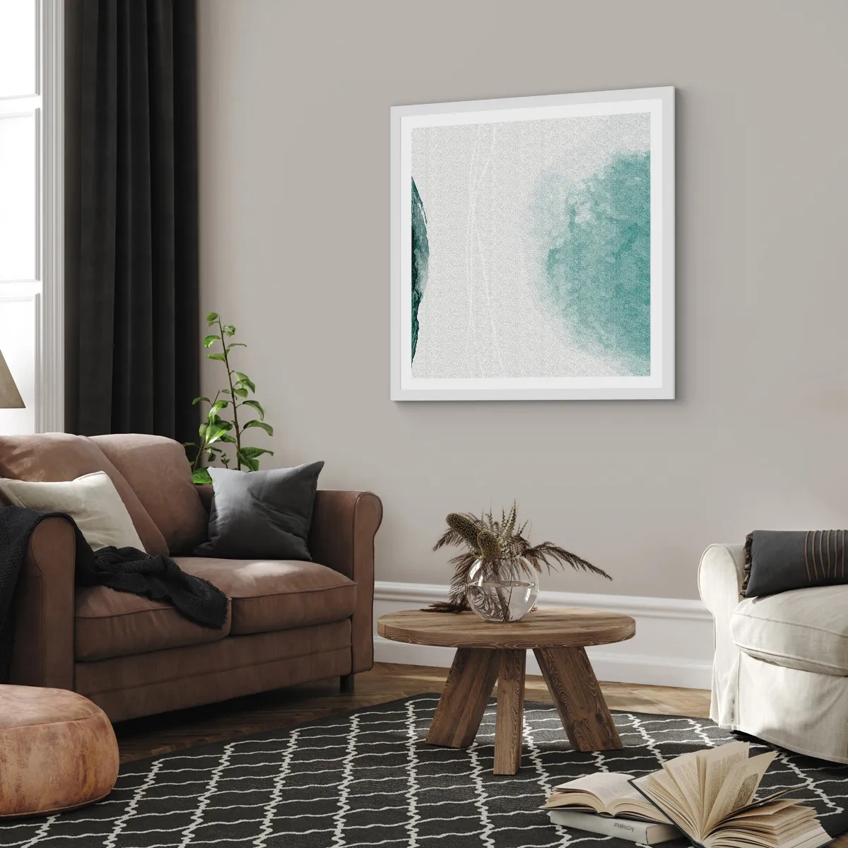 Poster in einem weißen Rahmen - Begegnung mit Nebel - 60x60 cm