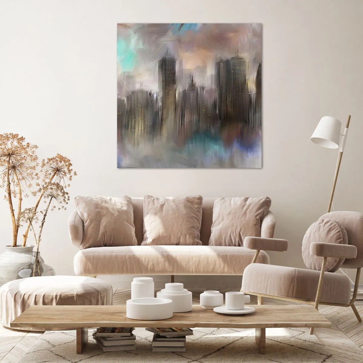 Bild auf Leinwand - Leinwandbild - Eine Komposition aus Stahl, Stein und Nebel - 70x70 cm