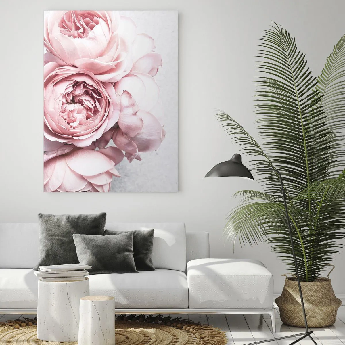 Glasbild - Bild auf glas - Rosa Pfingstrosen in sanftem Licht vor hellem Hintergrund - 70x100cm - Für Romantiker - Moderne Wanddekoration für Wohnzimmer und Schlafzimmer ARTTOR