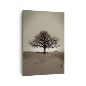 Bild auf Leinwand - Leinwandbild - Ein einsamer Baum in einem Sepia-Feld - 50x70cm - Von hier zu Ewigkeit - Moderne Wanddekoration für Wohnzimmer und Schlafzimmer ARTTOR