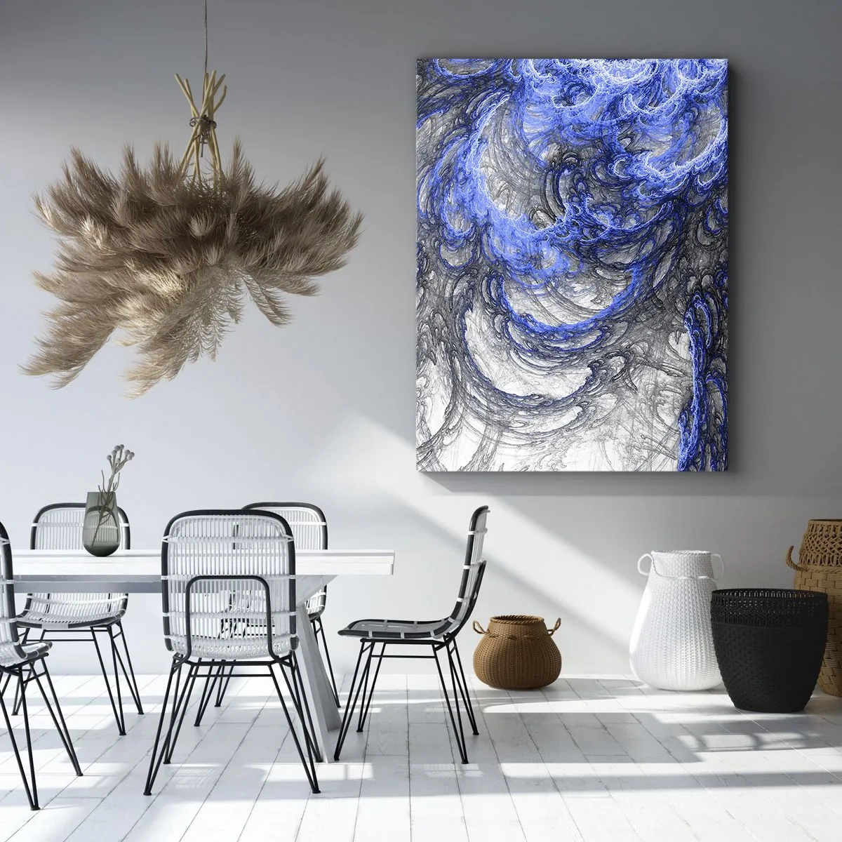 Bild auf Leinwand - Leinwandbild - Abstrakte Wellen in Blau- und Grautönen - 50x70cm - Die Geburt einer Welle - Moderne Wanddekoration für Wohnzimmer und Schlafzimmer ARTTOR