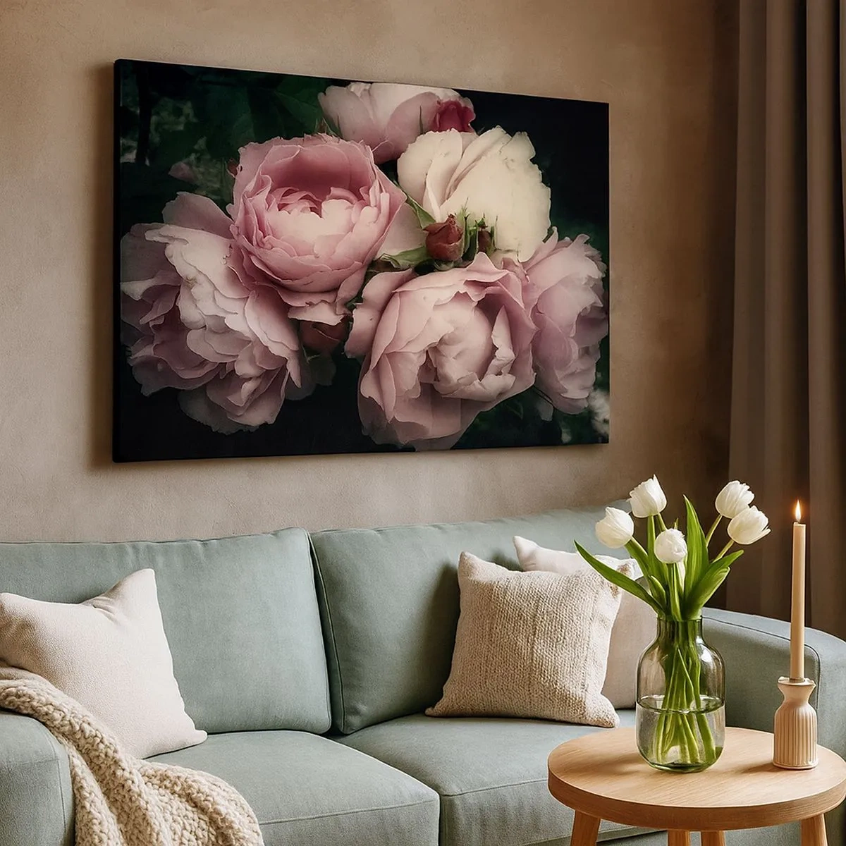 Bild auf Leinwand - Leinwandbild - Ein Strauß Rosen in zarten Rosa- und Weißtönen - 70x50cm - Der Charme der Belle Epoque - Moderne Wanddekoration für Wohnzimmer und Schlafzimmer ARTTOR